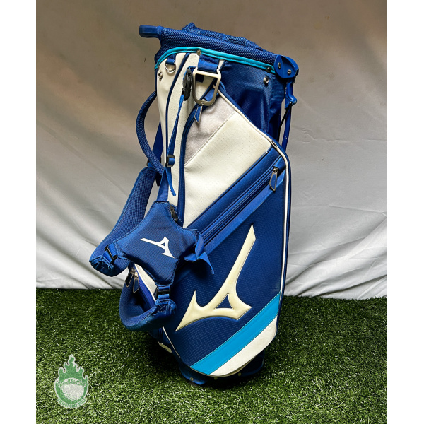 Used Mizuno Cart Bag 14 Way Golf Stand Bag Blue White w Rainhood SwingPoint Golf