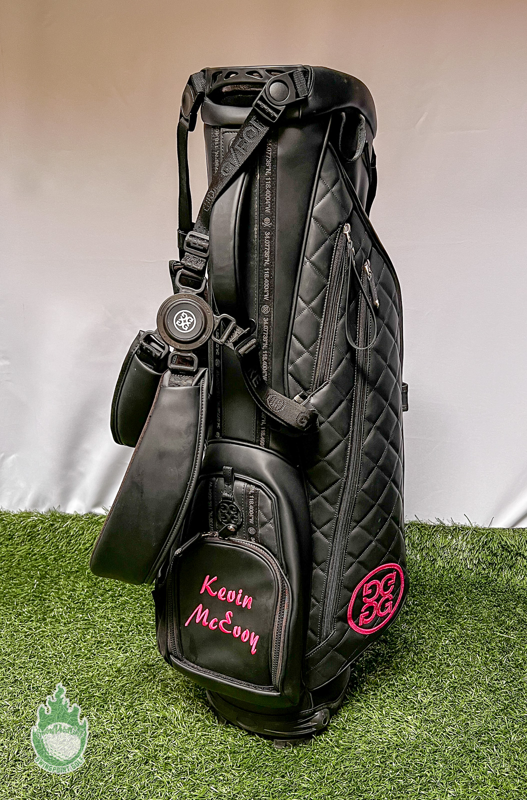 Used G/Fore Golf Daytona Carry Plus Black Leather Stand Bag 4-Way Kevin McEvoy