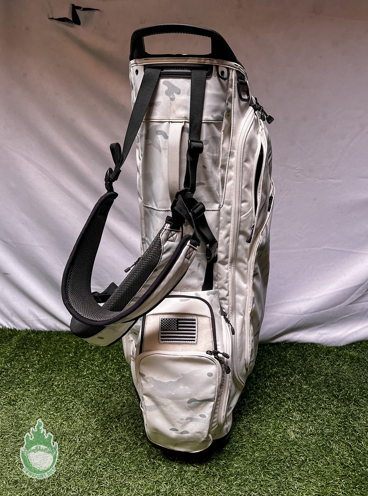 Used Ping Hoofer Golf Cart/Carry White Camo Stand Bag 5-Way Golf