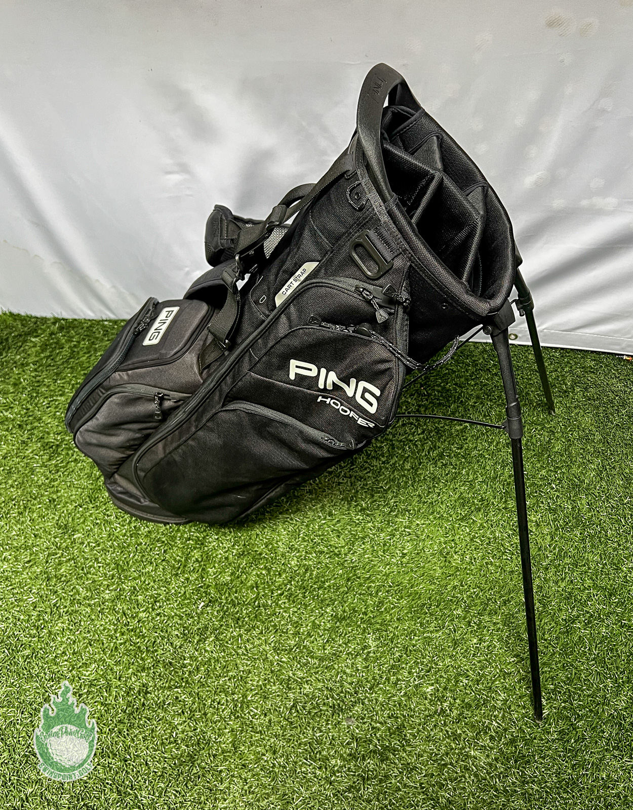 Used PING Hoofer Black Golf Cart/Carry 5-Way Stand Bag Dual Backpack ...