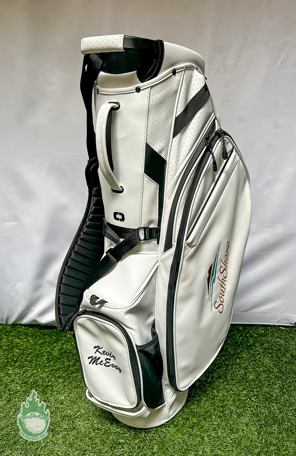 Used Ogio Shadow White Leather Stand Golf Bag 4 Way Dividers