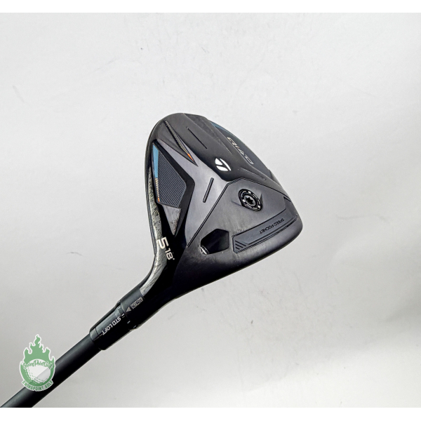 Black TaylorMade Qi4D 5 fairway wood golf club head with 18° loft shown close up.
