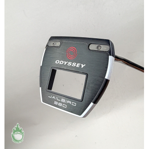 Black Odyssey Jailbird 380 mallet putter head with red logo and visible sole weights.