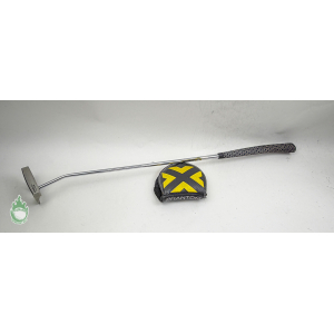 Titleist Scotty Cameron Phantom X 5 mallet putter with patterned grip and black headcover with yellow X.