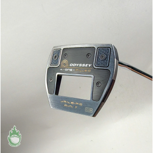 Odyssey Ai-ONE Milled Jailbird Mini T DB putter head in black and silver is shown close up against a plain background.