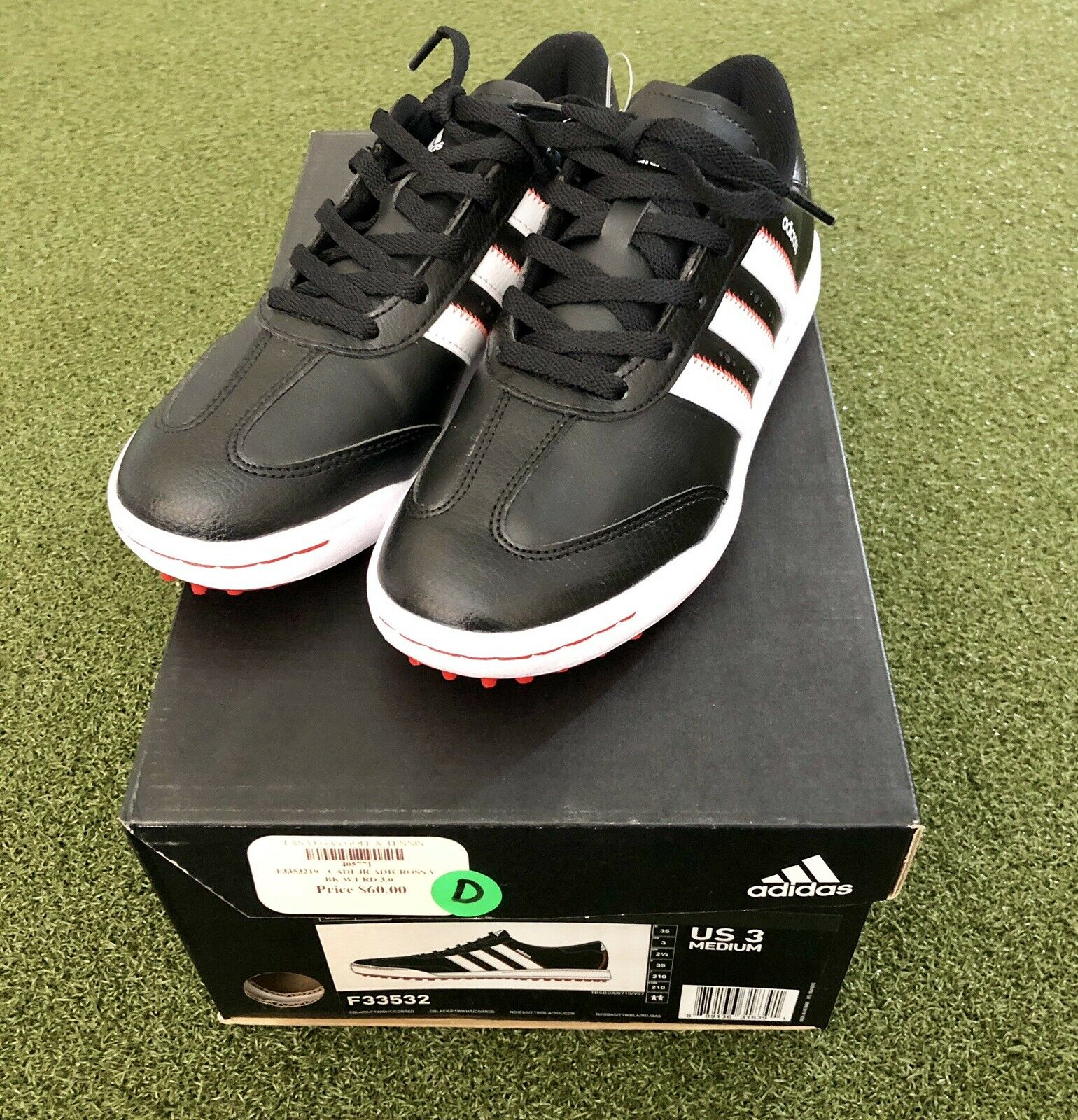 New Adidas JR adicross V Junior s Spikeless Golf Shoe Size 3M Black White Red SwingPoint Golf