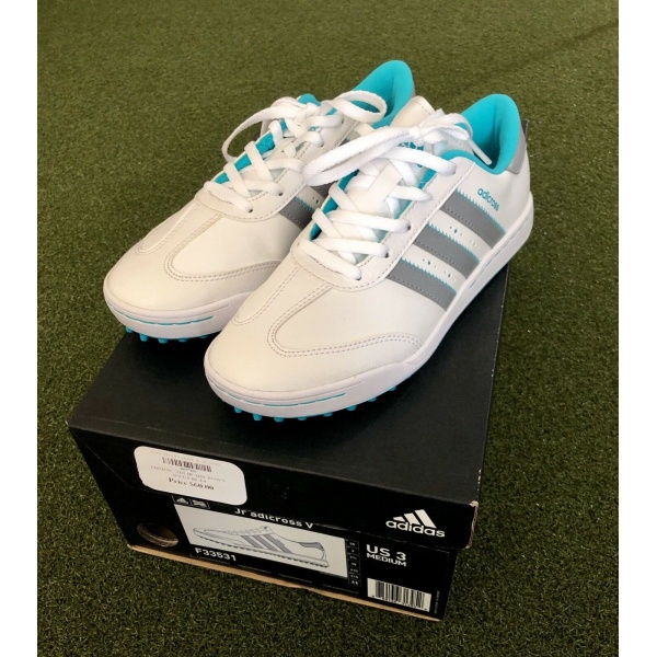Adidas-JR-adicross-V-Juniors-Spikeless-Golf-Shoe-Size-3M-WhiteGrayBlue-202651377081