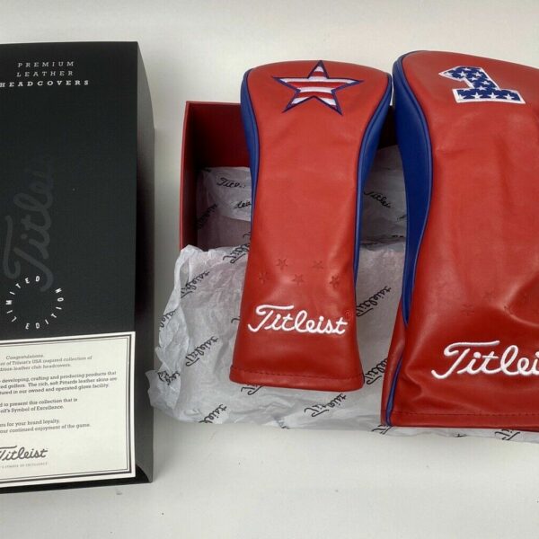 New Titleist Premium Leather Headcover US Open Limited Set of 2 Rare Red &