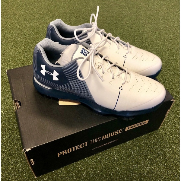 New Under Armour Spieth 2 Junior s Golf Shoe 4.5Y White Blue Original Box SwingPoint Golf