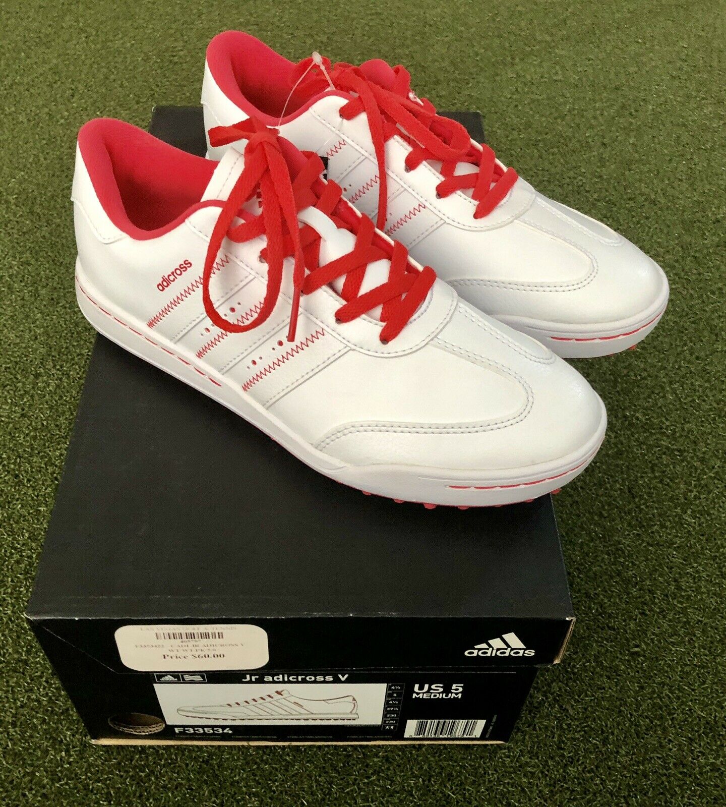 Brand New Adidas JR adicross V Junior s Spikeless Golf Shoe Size 5M White Pink SwingPoint Golf