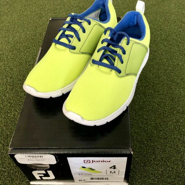 New FootJoy Junior Spikeless Golf Shoe Size 4M Lime/Blue